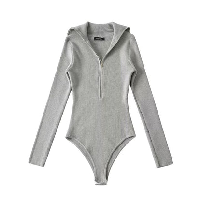 Stand Collar Long-Sleeve Plain Bodysuit