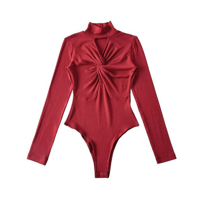 Twisted Mock Neck Long-Sleeve Bodysuit Top