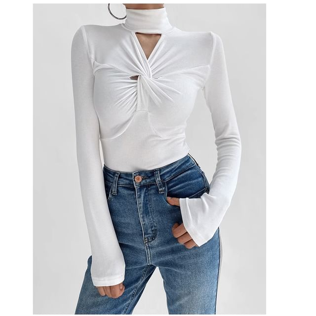 Twisted Mock Neck Long-Sleeve Bodysuit Top
