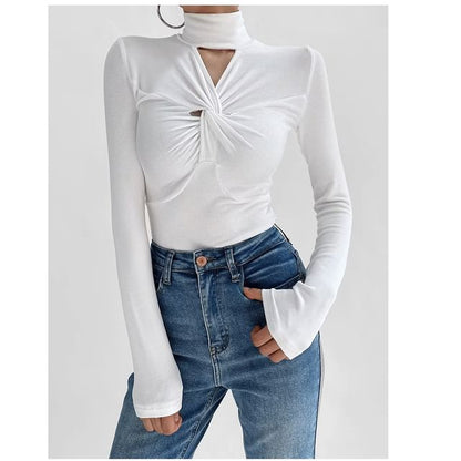 Twisted Mock Neck Long-Sleeve Bodysuit Top