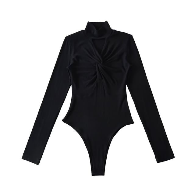 Twisted Mock Neck Long-Sleeve Bodysuit Top