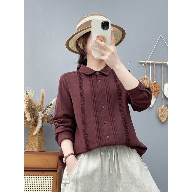 Long-Sleeve Lace Plain Shirt