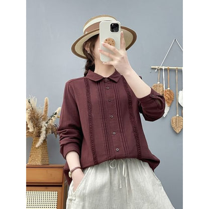 Long-Sleeve Lace Plain Shirt