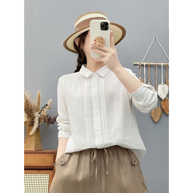 Long-Sleeve Lace Plain Shirt