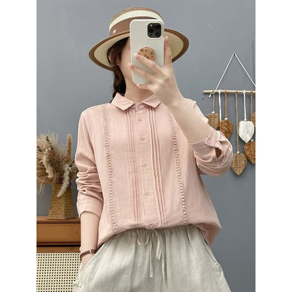 Long-Sleeve Lace Plain Shirt