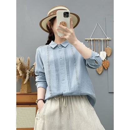 Long-Sleeve Lace Plain Shirt