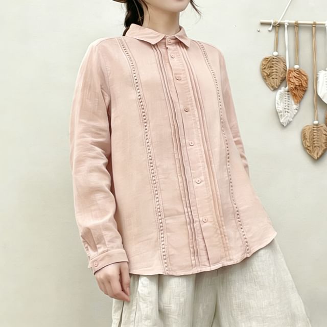 Long-Sleeve Lace Plain Shirt