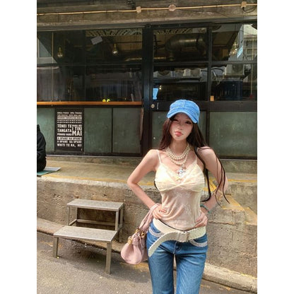 V-Neck Lace Slim Fit Crop Camisole Top