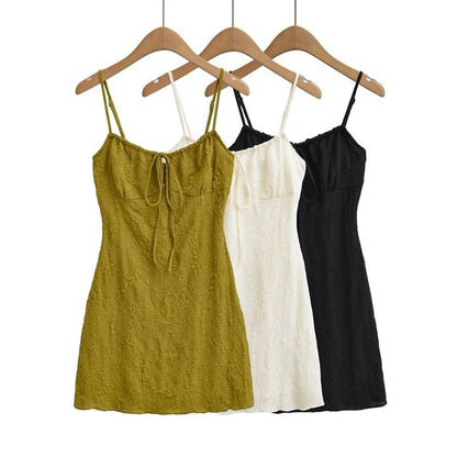 Spaghetti Strap V-Neck Plain Mini A-Line Dress