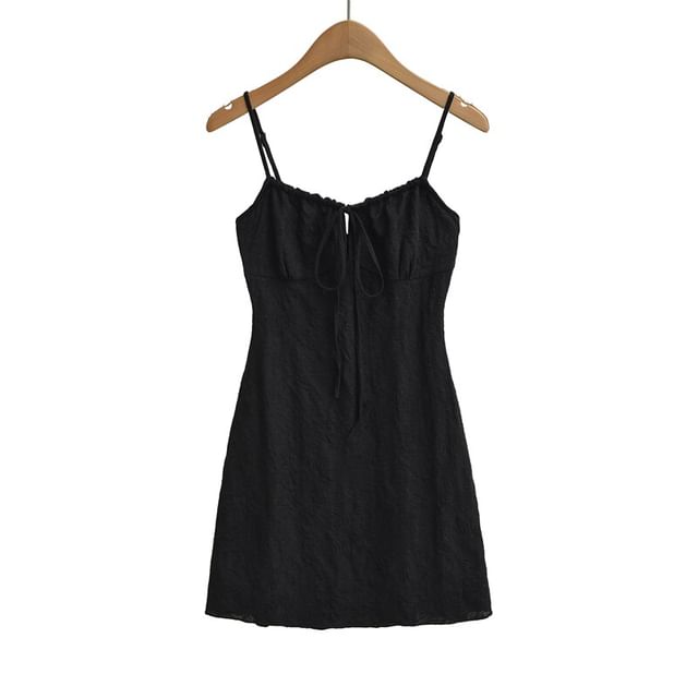 Spaghetti Strap V-Neck Plain Mini A-Line Dress