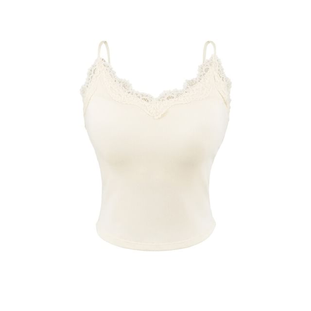 V-Neck Lace Trim Plain Camisole Top