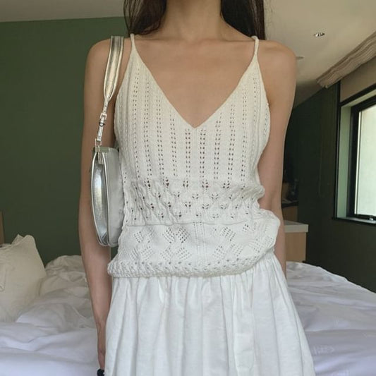 Spaghetti Strap V-Neck Plain Knit Camisole Top