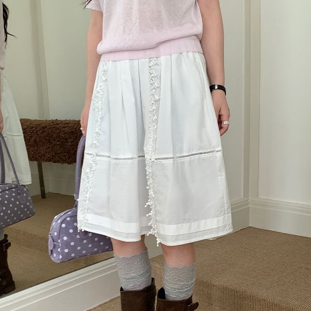 Mid Rise Plain Lace Trim A-Line Skirt