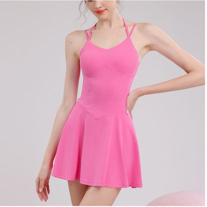 Spaghetti Strap V-Neck Plain Mini A-Line Athletic Dress