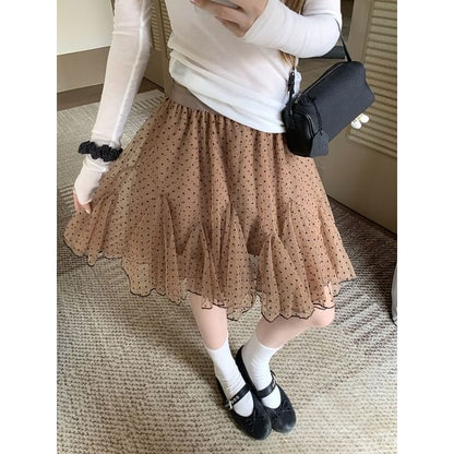 Mid Waist Dotted Mini A-Line Skirt