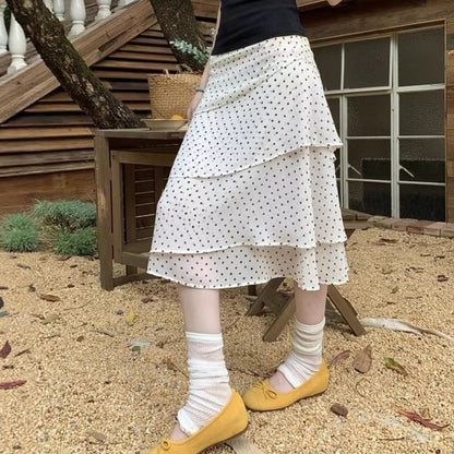 Mid Waist Dotted Midi Skirt