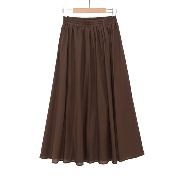 High Waist Plain Midi A-Line Skirt