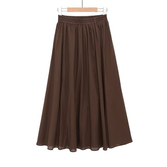 High Waist Plain Midi A-Line Skirt
