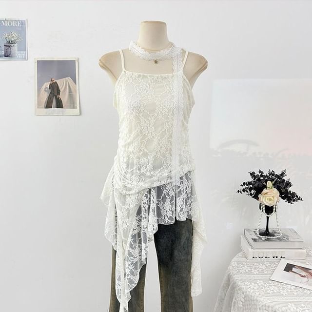Spaghetti Strap Lace Asymmetrical Camisole Top