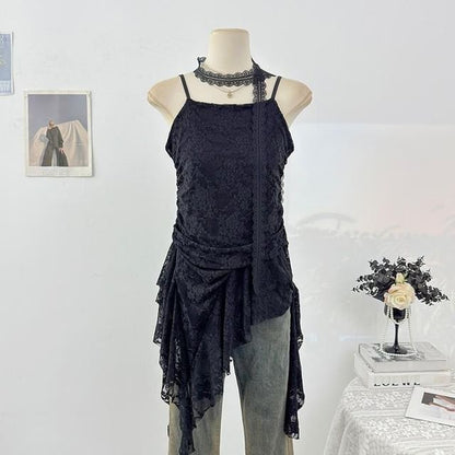 Spaghetti Strap Lace Asymmetrical Camisole Top