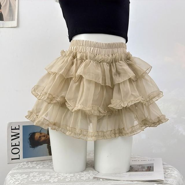Mid Waist Sheer Mini Tiered Skirt