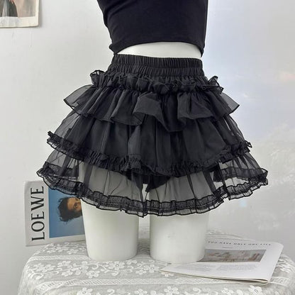 Mid Waist Sheer Mini Tiered Skirt