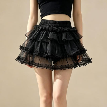 Mid Waist Sheer Mini Tiered Skirt