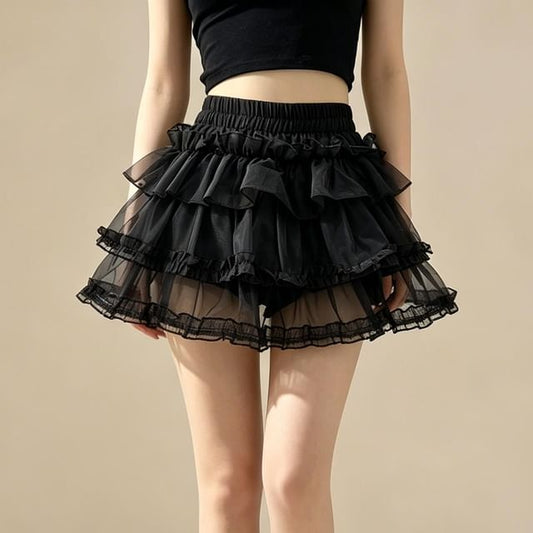 Mid Waist Sheer Mini Tiered Skirt