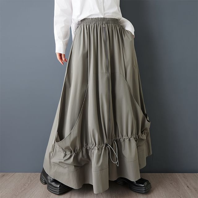 High Waist Plain Maxi A-Line Skirt
