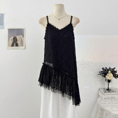 V-Neck Lace Asymmetrical Camisole Top