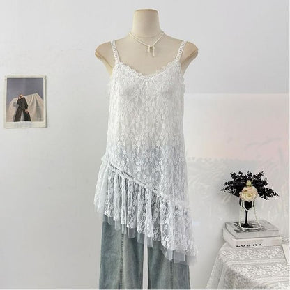 V-Neck Lace Asymmetrical Camisole Top