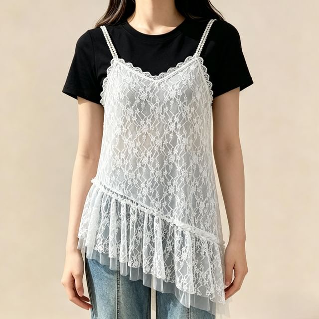 V-Neck Lace Asymmetrical Camisole Top