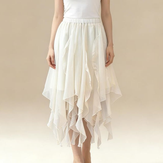Mid Waist Asymmetrical Plain A-Line Skirt
