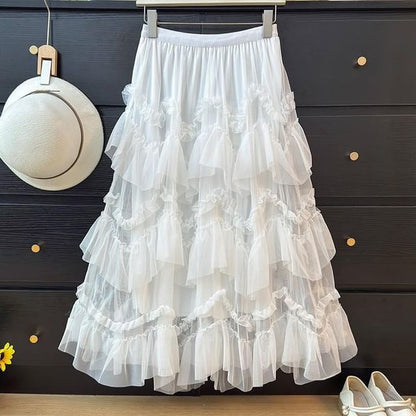 High Waist Ruffle Maxi A-Line Skirt