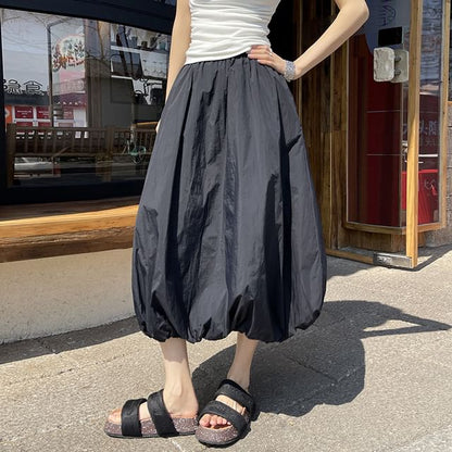 High Waist Plain Midi Skirt