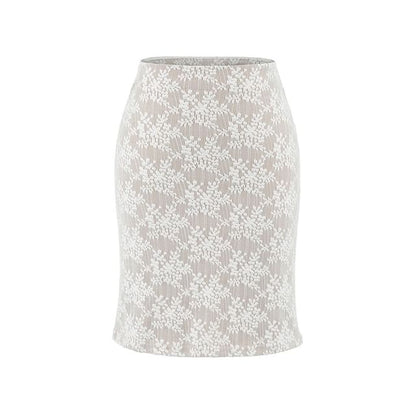 High Waist Lace Overlay Midi Pencil Skirt