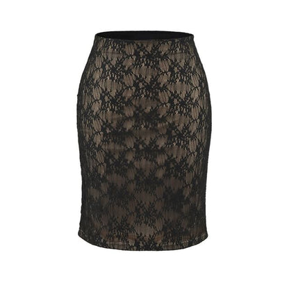 High Waist Lace Overlay Midi Pencil Skirt