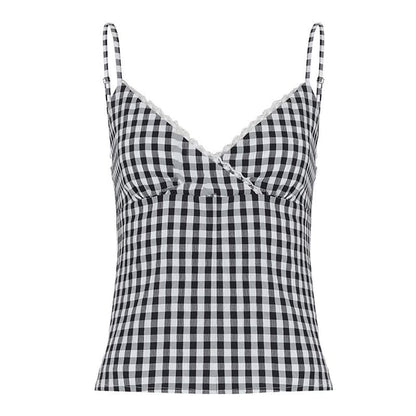 Checker Lace Trim V-Neck Camisole