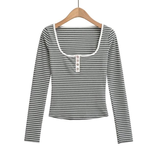 Striped Long Sleeve Crop Tee