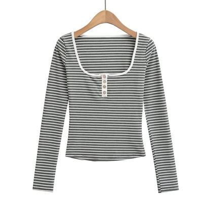 Striped Long Sleeve Crop Tee