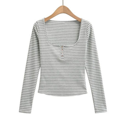 Striped Long Sleeve Crop Tee