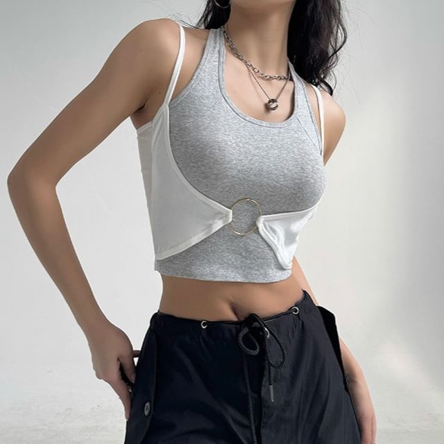 Two-Tone Halter Crop Top