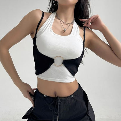 Two-Tone Halter Crop Top