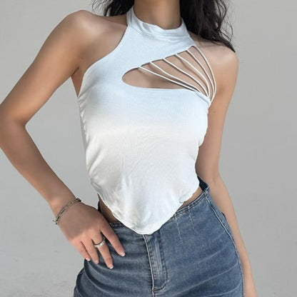 Cutout Back Halter Crop Top