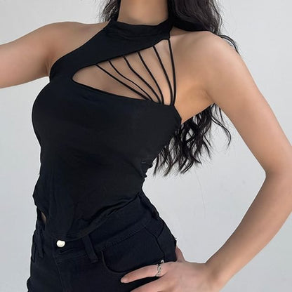 Cutout Back Halter Crop Top