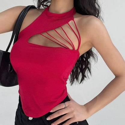 Cutout Back Halter Crop Top