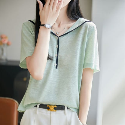 Sailor Collar Contrast Trim Knit Top