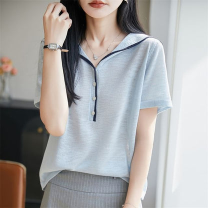 Sailor Collar Contrast Trim Knit Top
