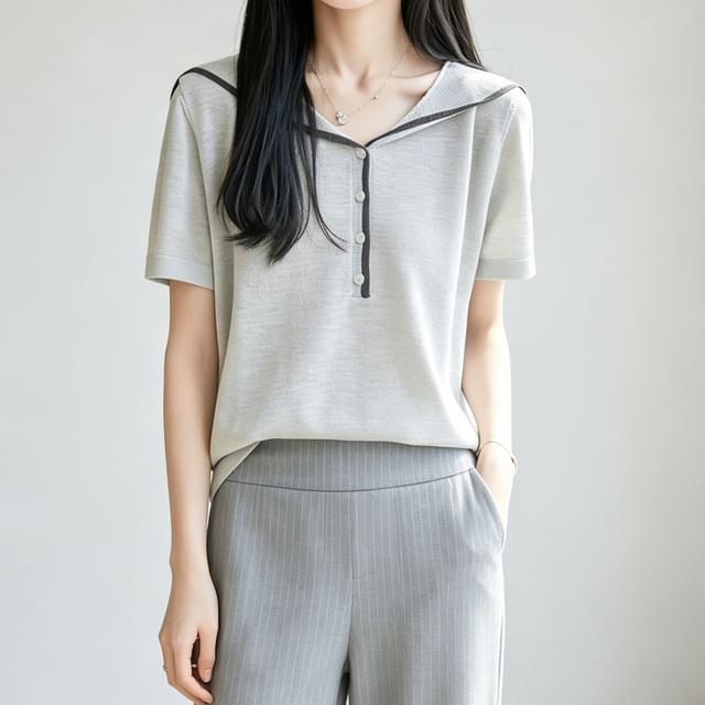 Sailor Collar Contrast Trim Knit Top