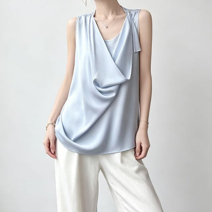 Asymmetrical Satin Tank with Scoop Neck